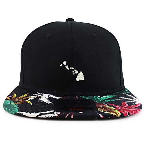 Trendy Apparel Shop Hawaii State Map Embroidered Floral Flatbill Snapback Cap