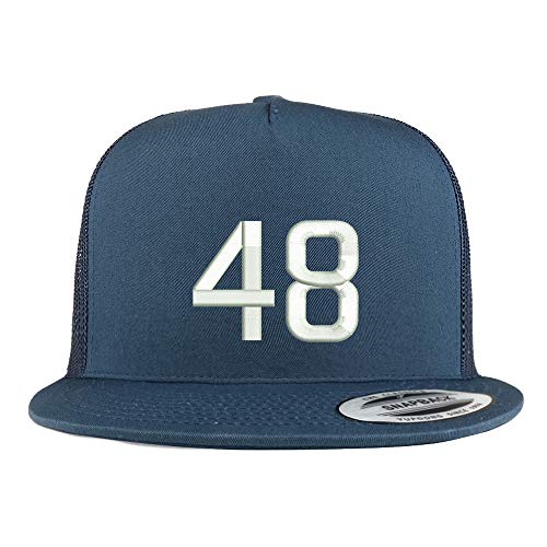 Trendy Apparel Shop Number 48 Embroidered 5 Panel Flatbill Trucker Mesh Cap