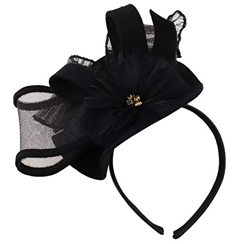 Trendy Apparel Shop Beaded Horsehair Bow Feather Trim Wool Fascinator Headband