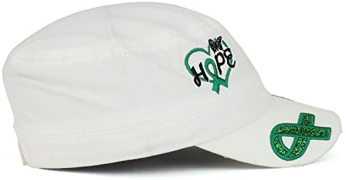 Trendy Apparel Shop Hope Liver Cancer Awareness Green Ribbon Embroidered Flat Top Style Army Cap