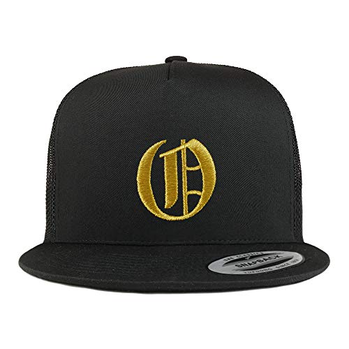 Trendy Apparel Shop Old English Gold O Embroidered 5 Panel Flatbill Trucker Mesh Cap