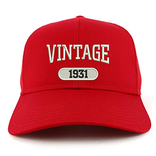 Trendy Apparel Shop Vintage 1931 Embroidered 90th Birthday High Profile High Profile Trucker Mesh Cap