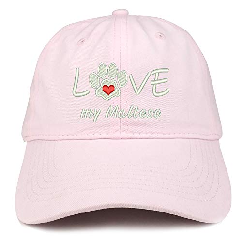 Trendy Apparel Shop I Love My Maltese Embroidered Soft Crown 100% Brushed Cotton Cap