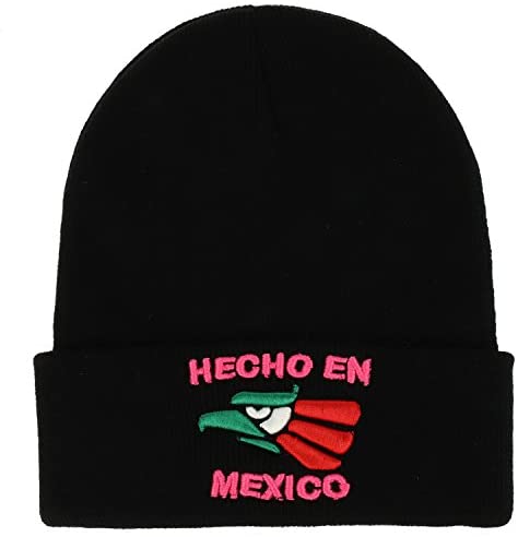 Trendy Apparel Shop Hecho en Mexico Eagle 3D Embroidered Long Cuff Winter Beanie