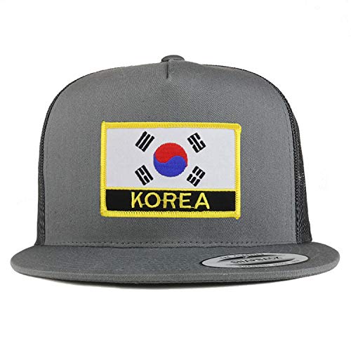 Trendy Apparel Shop Flexfit XXL Korea Flag 5 Panel Flatbill Trucker Mesh Snapback Cap