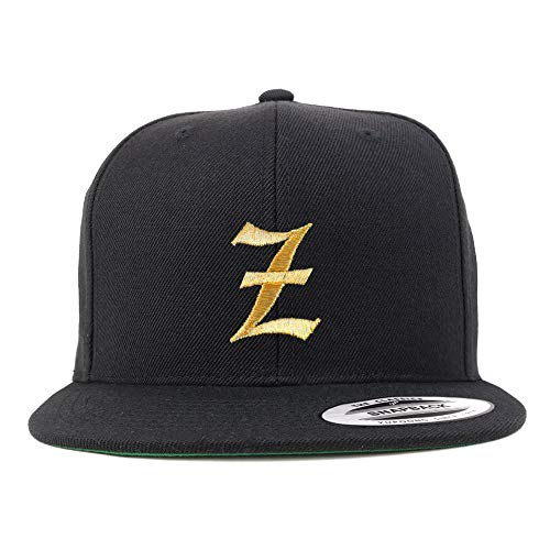 Trendy Apparel Shop Old English Gold Z Embroidered Snapback Flatbill Baseball Cap