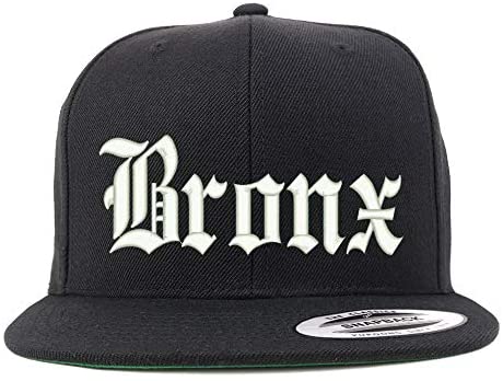 Trendy Apparel Shop Old English Font Bronx City Embroidered Flat Bill Cap