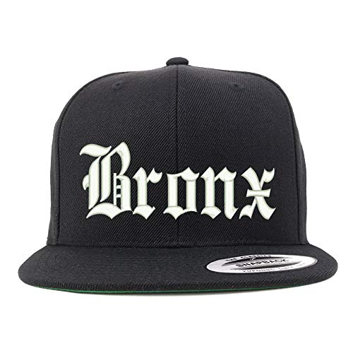 Trendy Apparel Shop Old English Font Bronx City Embroidered Flat Bill Cap