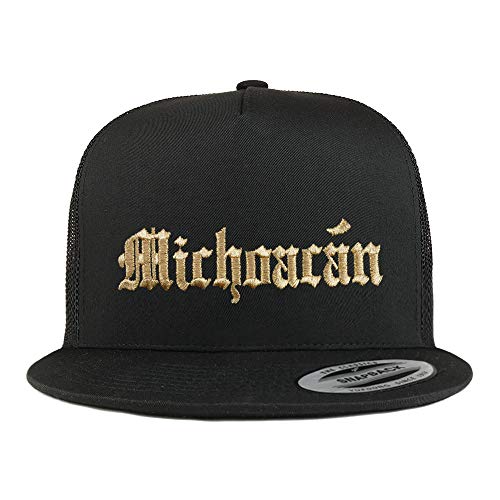 Trendy Apparel Shop Old English Michoacan Gold Embroidered 5 Panel Flatbill Trucker Mesh Cap