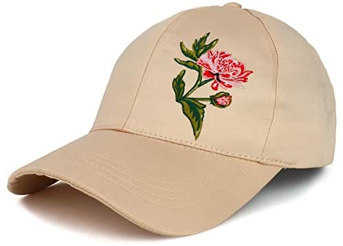 Trendy Apparel Shop Flower Embroidered Satin Structured Baseball Cap - Beige