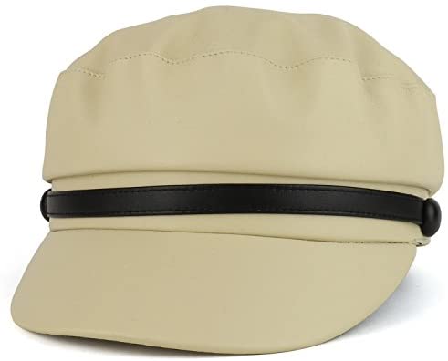 Trendy Apparel Shop PU Leather Newsboy Baker Boy Cabbie Hat with Band