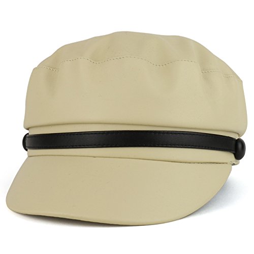 Trendy Apparel Shop PU Leather Newsboy Baker Boy Cabbie Hat with Band