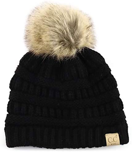 Trendy Apparel Shop Youth Size Kid's Solid Ribbed Pom Knit Beanie Hat