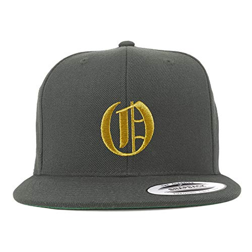 Trendy Apparel Shop Old English Gold O Embroidered Snapback Flatbill Baseball Cap