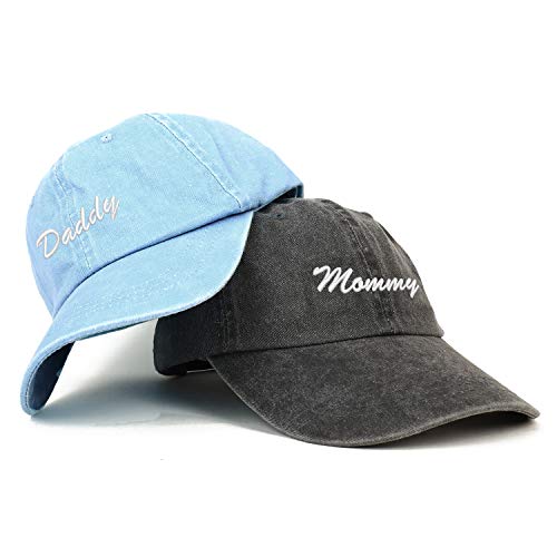 Trendy Apparel Shop Script Mommy and Daddy Pigment Dyed Couple 2 Pc Cap Set