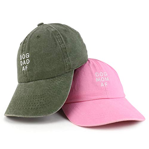 Trendy Apparel Shop Dog Mom and Dad AF Pigment Dyed Couple 2 Pc Cap Set