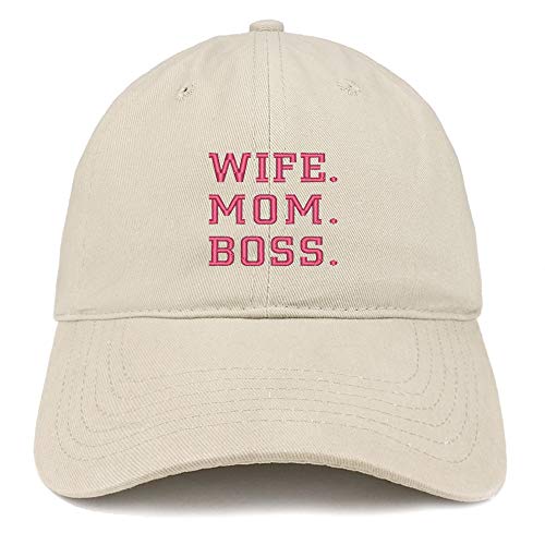 Trendy Apparel Shop Wife Mom Boss Pink Embroidered Soft Crown 100% Brushed Cotton Cap