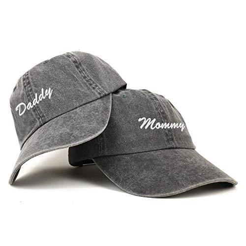 Trendy Apparel Shop Script Mommy and Daddy Pigment Dyed Couple 2 Pc Cap Set