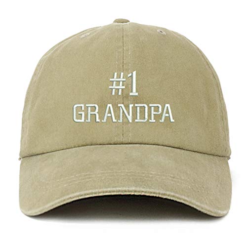 Trendy Apparel Shop XXL Number 1 Grandpa Embroidered Unstructured Washed Pigment Dyed Baseball Cap