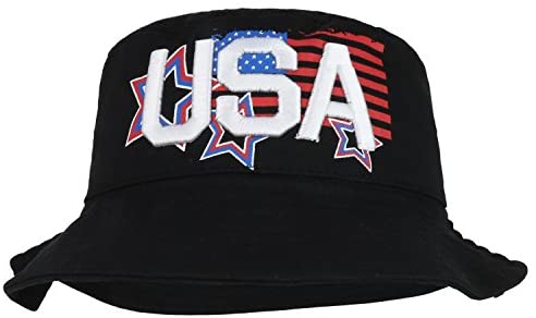 Trendy Apparel Shop USA Text 3D Embroidered Star Flag Printed Cotton Bucket Hat