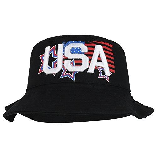Trendy Apparel Shop USA Text 3D Embroidered Star Flag Printed Cotton Bucket Hat