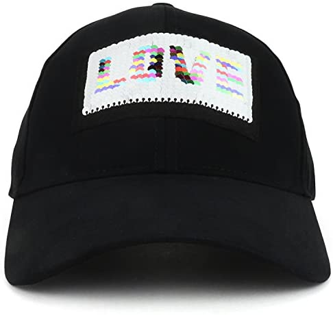 Trendy Apparel Shop Reversible Sequins Love Patch Bling Bling Cotton Baseball Cap