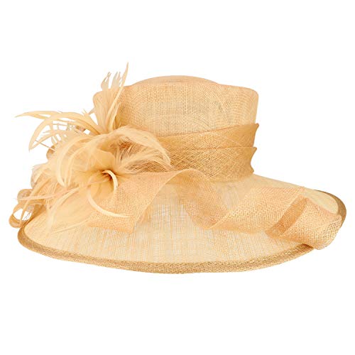 Trendy Apparel Shop Loops Feather Flower Decorated Kentucky Derby Sinamay Hat