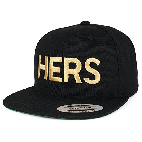 Trendy Apparel Shop Hers Gold Embroidered Flat Bill Structured Baseball Cap