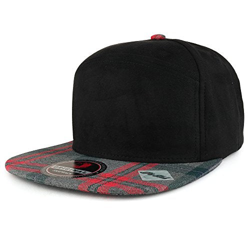 Trendy Apparel Shop Plaid Checker Printed Suede Flat Bill Structured Snapback Cap