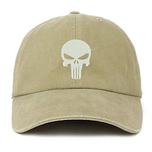 Trendy Apparel Shop XXL Punisher Skull Embroidered Unstructured Washed Pigment Dyed Baseball Cap