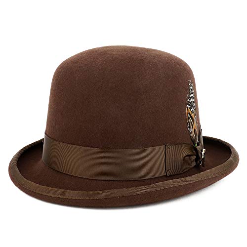 Trendy Apparel Shop Feather Grosgrain Bow Hatband Wool Felt Derby Bowler Hat