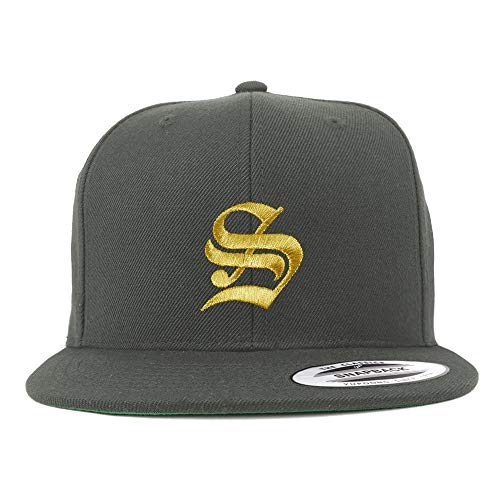 Trendy Apparel Shop Old English Gold S Embroidered Snapback Flatbill Baseball Cap