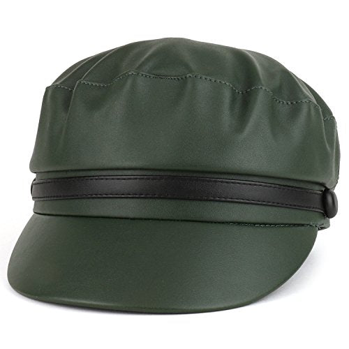 Trendy Apparel Shop PU Leather Newsboy Baker Boy Cabbie Hat with Band