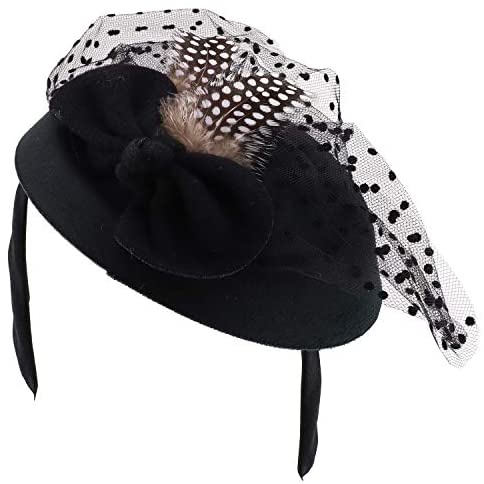 Trendy Apparel Shop Felt Big Bow Accented Polka Dot Netting Round Fascinator Headband