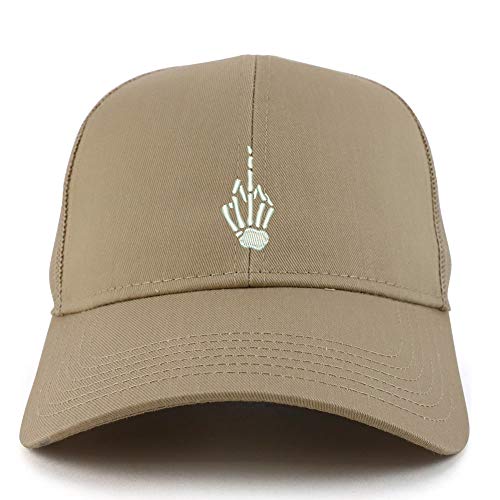 Trendy Apparel Shop Skeleton Middle Finger Embroidered Mesh Back Baseball Cap