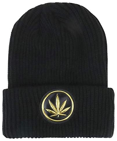 Trendy Apparel Shop Marijuana Leaf High Frequency Patch Winter Cuff Beanie Hat