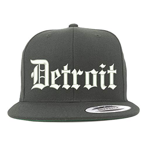 Trendy Apparel Shop Old English Font Detroit City Embroidered Flat Bill Cap
