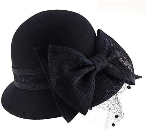 Trendy Apparel Shop Wool Felt Lace Bow Cloche Hat with Mesh Net