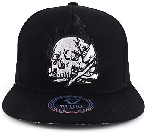Trendy Apparel Shop Crossbone Skull Fire Embroidered Snapback Baseball Cap