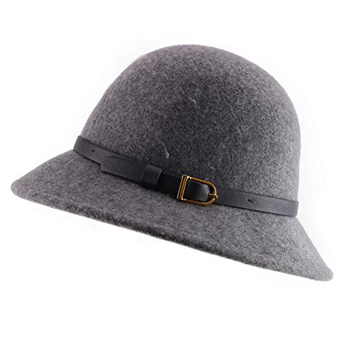 Trendy Apparel Shop Women's Wool Felt Leather Buckle Band Bucket Cloche Hat