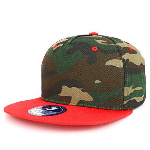 Trendy Apparel Shop Camo Patterned 5 Panel Structured Flatbill Snapback Cap