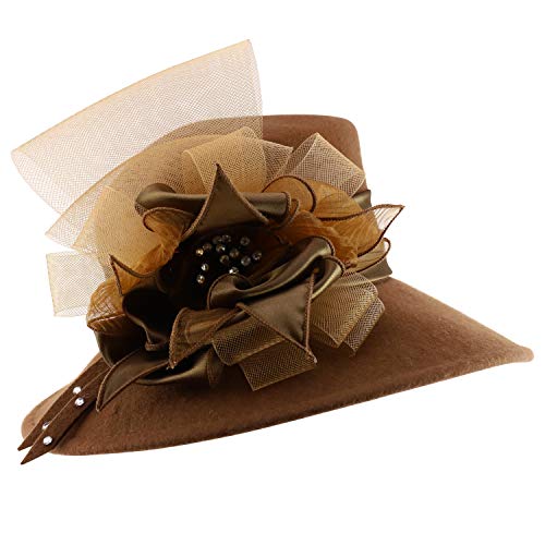 Trendy Apparel Shop Rhinestone Accent Horsehair Bow Trim Wool Dress Hat