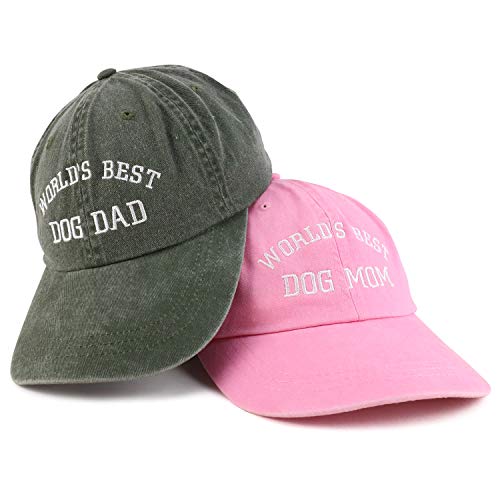Trendy Apparel Shop World's Best Dog Mom and Dad Ever Pigment Dyed 2 Pc Cap Set