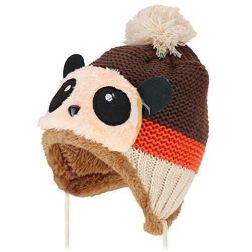 Trendy Apparel Shop Kid's Panda Animal Pom Fur Lining Knit Beanie with Tassel