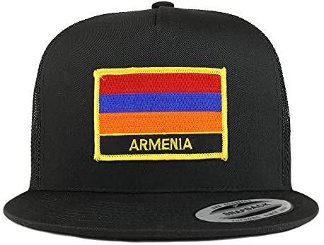Trendy Apparel Shop Flexfit XXL Armenia Flag 5 Panel Flatbill Trucker Mesh Snapback Cap