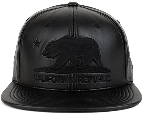 Trendy Apparel Shop California Republic Bear Emblem Embroidered PU Leather Cap