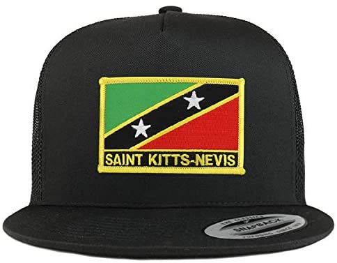 Trendy Apparel Shop Flexfit XXL Saint Kitts-Nevis Flag 5 Panel Flatbill Trucker Mesh Cap