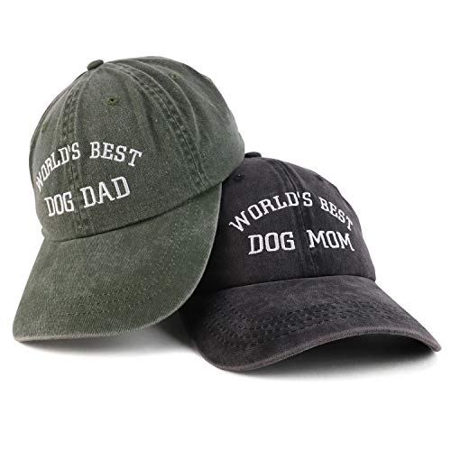Trendy Apparel Shop World's Best Dog Mom and Dad Ever Pigment Dyed 2 Pc Cap Set