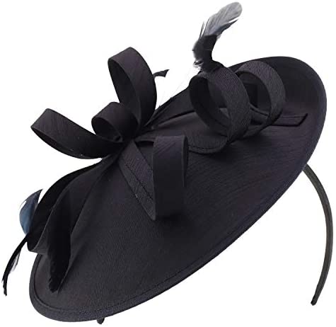 Trendy Apparel Shop Ladies Satin Fascinator with Feathers and Loop Bands