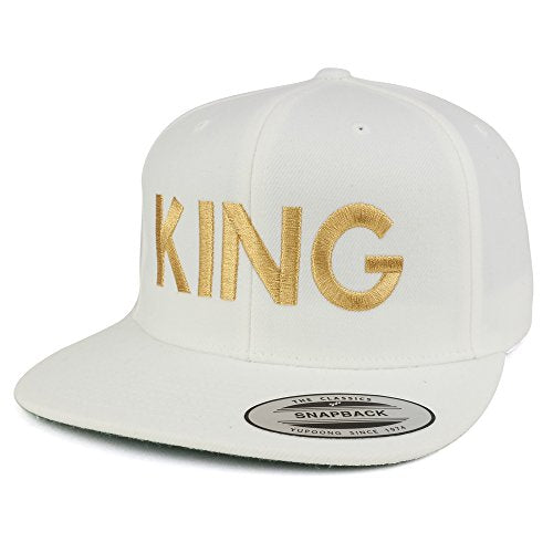Trendy Apparel Shop Flexfit King Metallic Gold Embroidered Flat Bill Snapback Cap